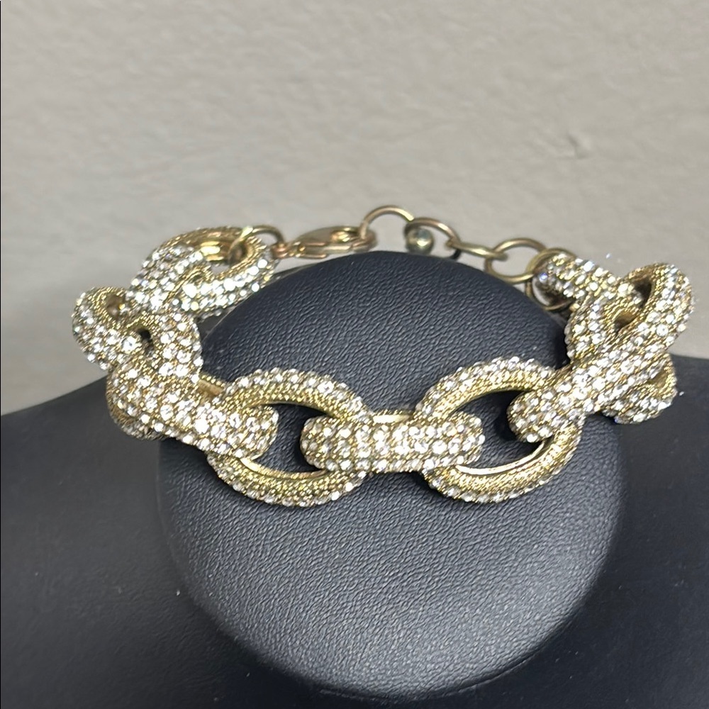 Vintage Pave Gold Tone Chunky Chain Bracelet Rhinestone Statement